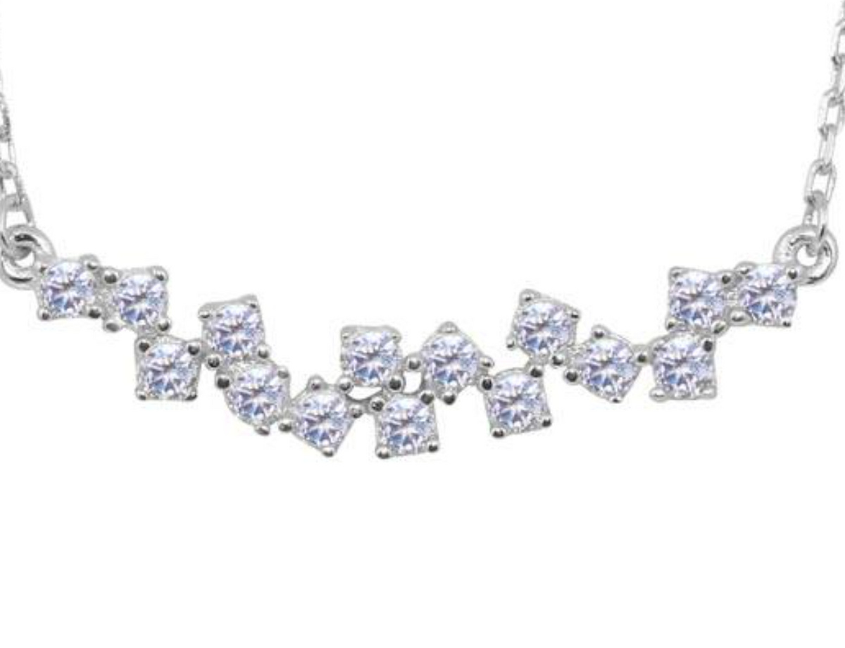 Sterling Silver Rhodium Plated Curve Necklace with CZ