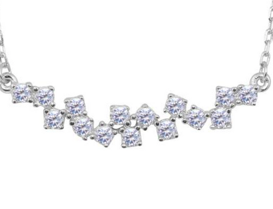 Sterling Silver Rhodium Plated Curve Necklace with CZ