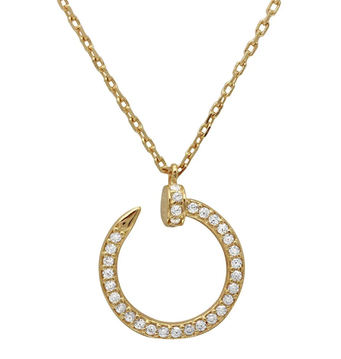Sterling Silver Gold Plated Round Nail Pendant Necklace