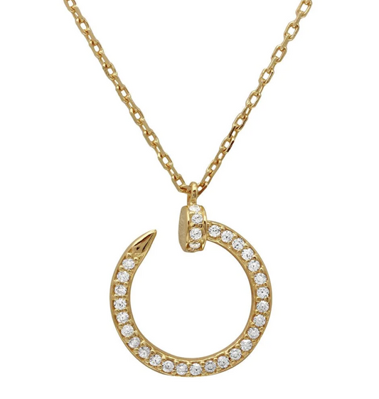 Sterling Silver Gold Plated Round Nail Pendant Necklace