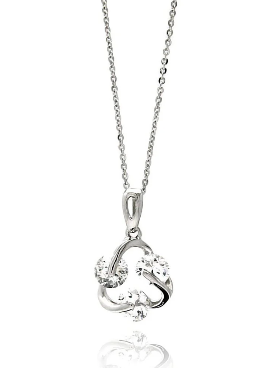 Sterling Silver Necklace with Fancy Pendant Set with Three Clear Cz StoneAnd Pendant Diameter of 13.4MM