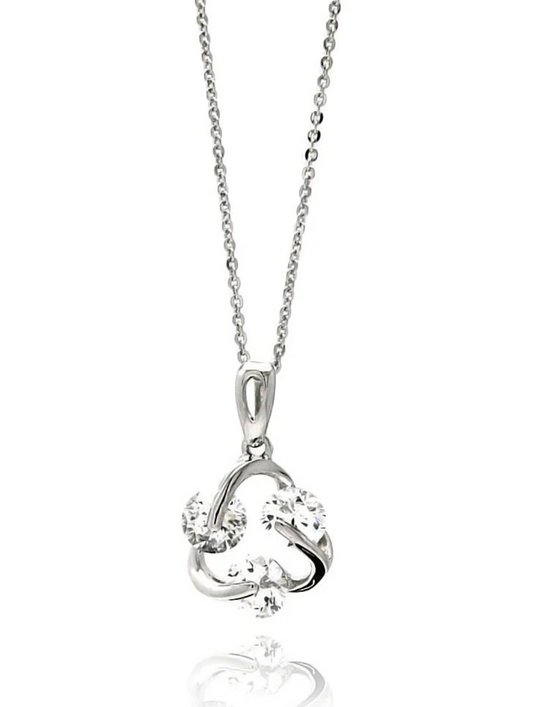 Sterling Silver Necklace with Fancy Pendant Set with Three Clear Cz StoneAnd Pendant Diameter of 13.4MM