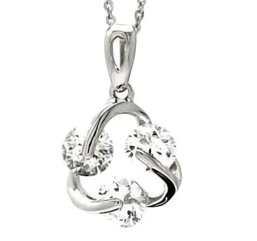 Sterling Silver Necklace with Fancy Pendant Set with Three Clear Cz StoneAnd Pendant Diameter of 13.4MM