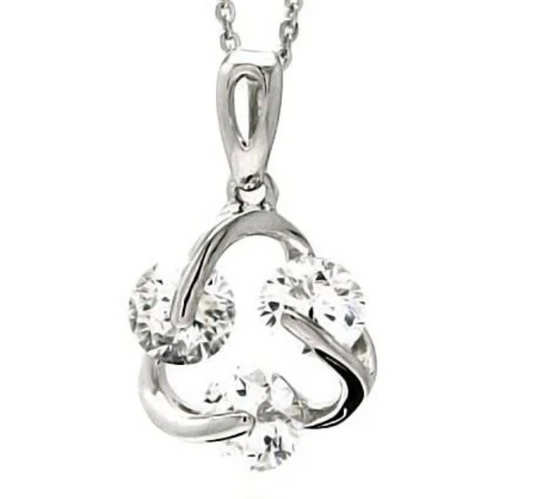 Sterling Silver Necklace with Fancy Pendant Set with Three Clear Cz StoneAnd Pendant Diameter of 13.4MM