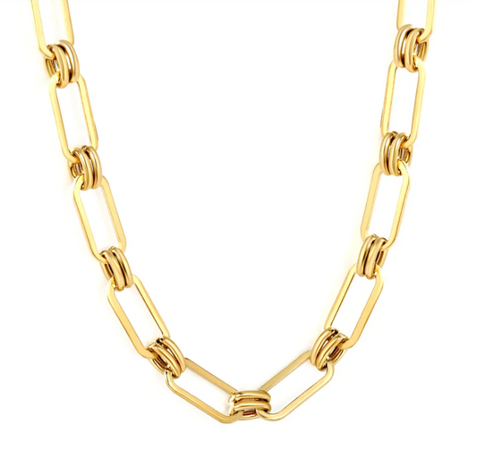 Stainless Steel Gold Color PVD Vintage Inspired Thick Gold Chain Necklace