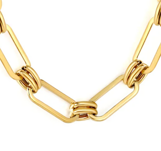 Stainless Steel Gold Color PVD Vintage Inspired Thick Gold Chain Necklace