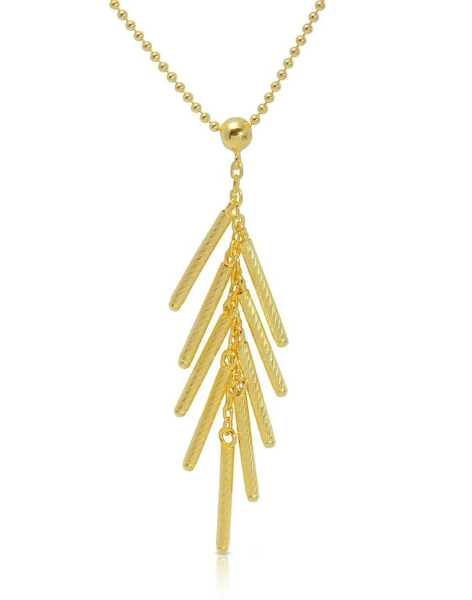 Sterling Silver Gold Plated Bead Chain with Dropped Matte BarNecklace