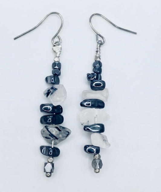 Silver Onyx Quartz Dangles