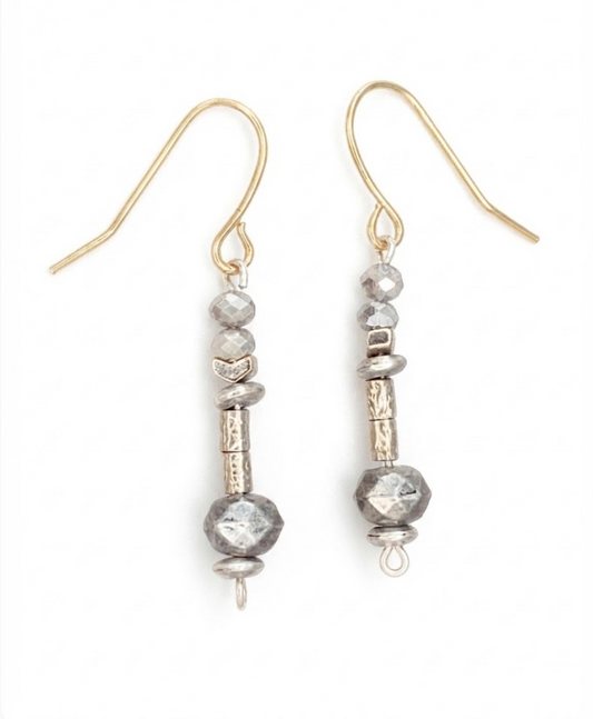 Delicate Silver & Gold Beaded Earrings