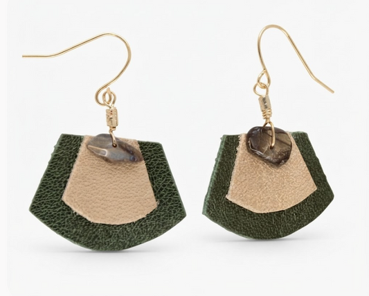 Olive Layered Leather Fan Dangles