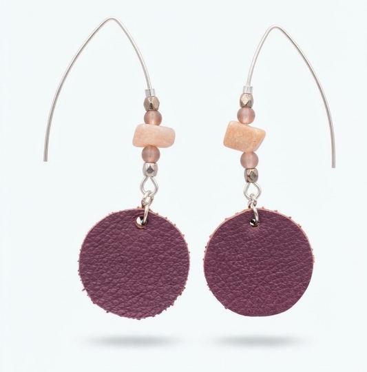 Dusty Rose Leather Circle Drop Earrings
