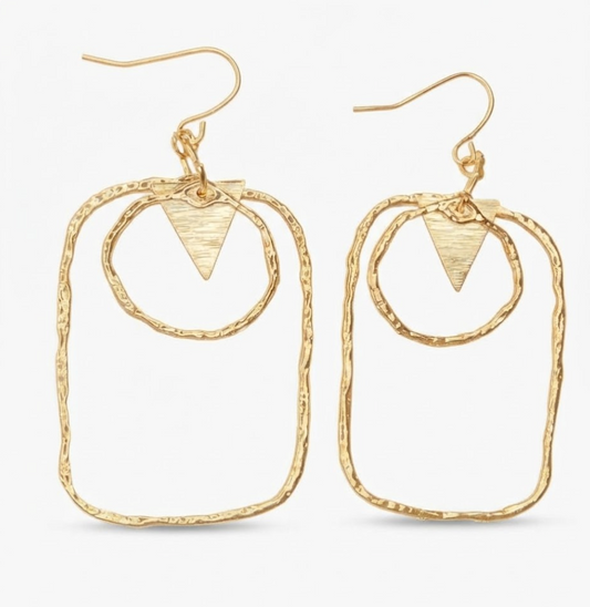 Hammered Geometric Openwork Gold Dangles