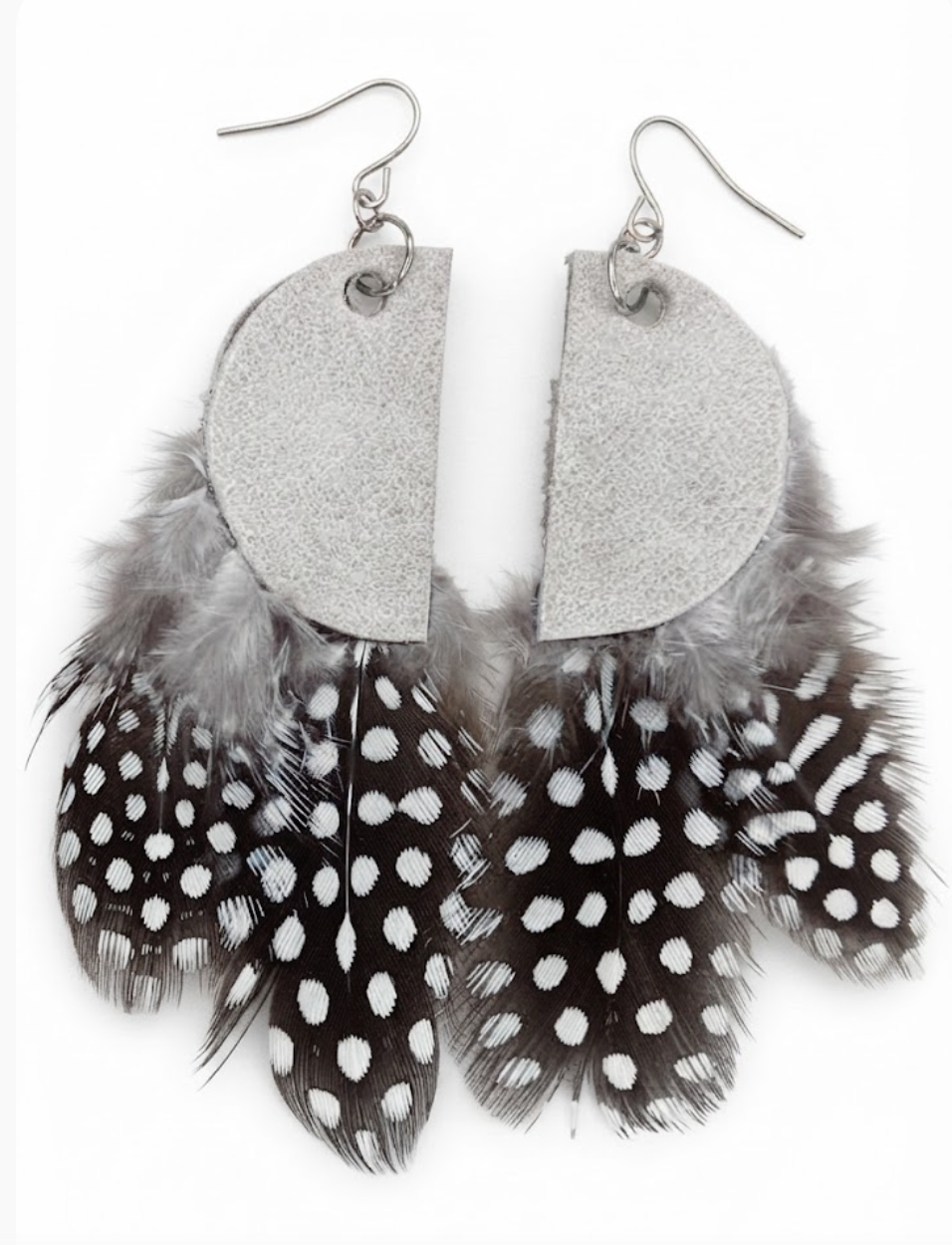 Organic Beige Suede & Spotted Feather Earrings