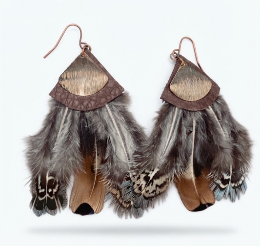November Hearth Leather & Feather Dangles