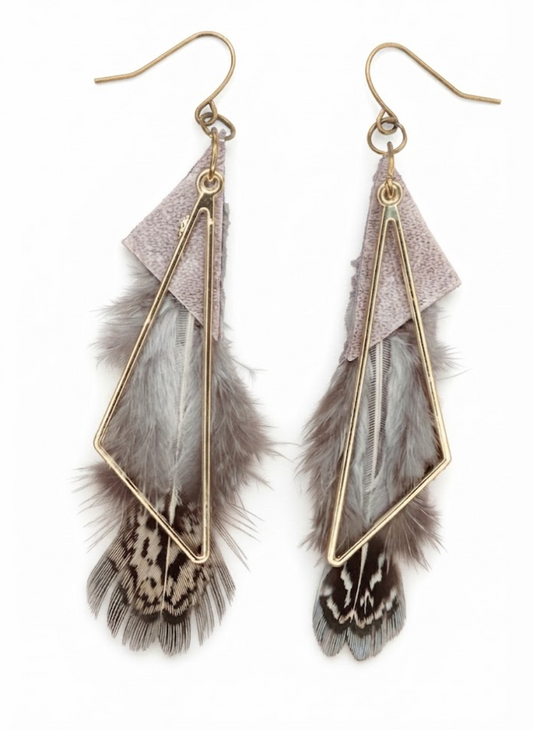 Winter Birch & Leather Feather Dangles