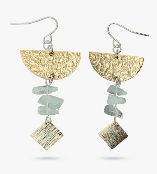 Frostbite Quartz & Hammered Gold Drop Earrings
