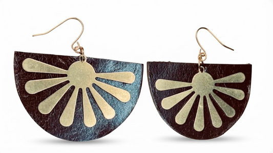 Golden Sunburst Leather Half-Moon Dangles