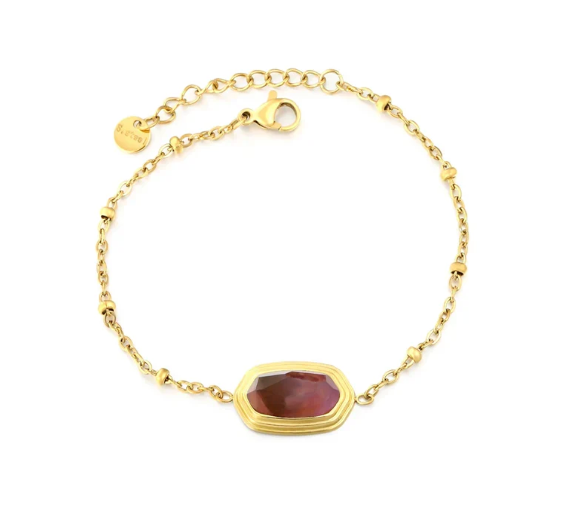 Stainless Steel, Gold Amethyst Chain Bracelet
