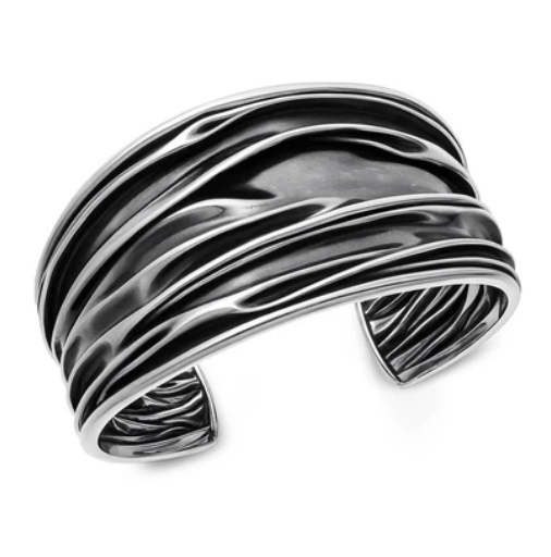 Sterling Silver Oxidized And Polished Wave Cuff Bracelet