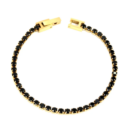 Stainless Steel Gold Color Round Black Crystal Clasp Bracelet