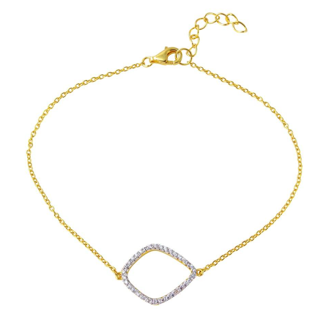 Sterling Silver Rhodium Plated Curved, CZ Bracelet