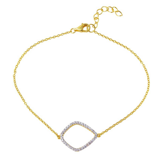 Sterling Silver Rhodium Plated Curved, CZ Bracelet