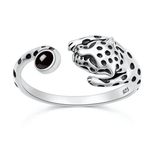 Sterling Silver Cheetah Black Onyx Stone Ring