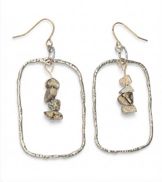 Golden Framed Stone Earrings