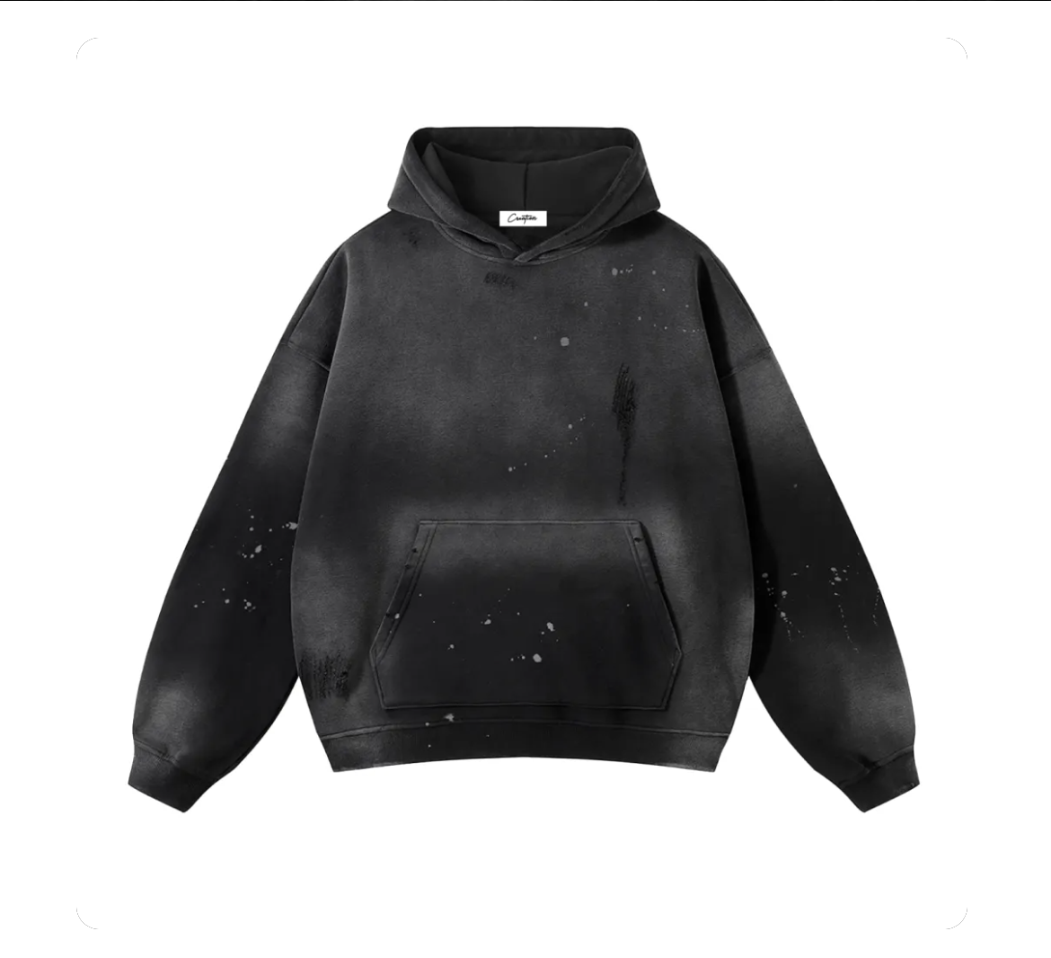 Vintage Washed Frayed Fleece Hoodie