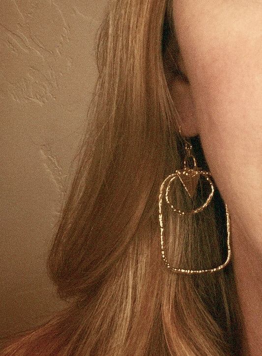 Hammered Geometric Openwork Gold Dangles