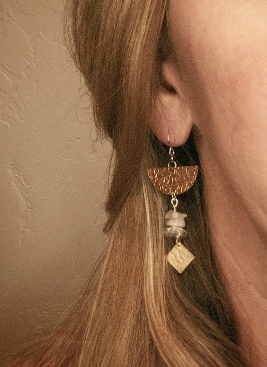Frostbite Quartz & Hammered Gold Drop Earrings