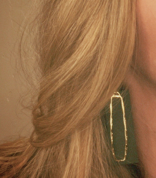 Hammered Gold & Leather Rectangle Dangles