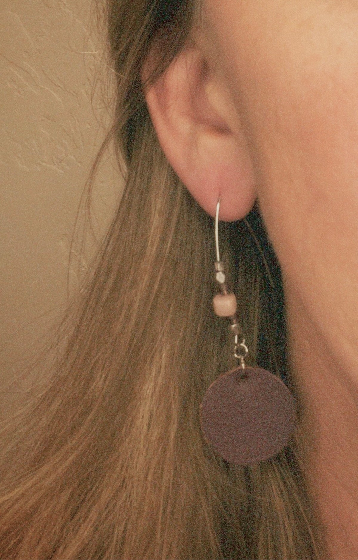 Dusty Rose Leather Circle Drop Earrings