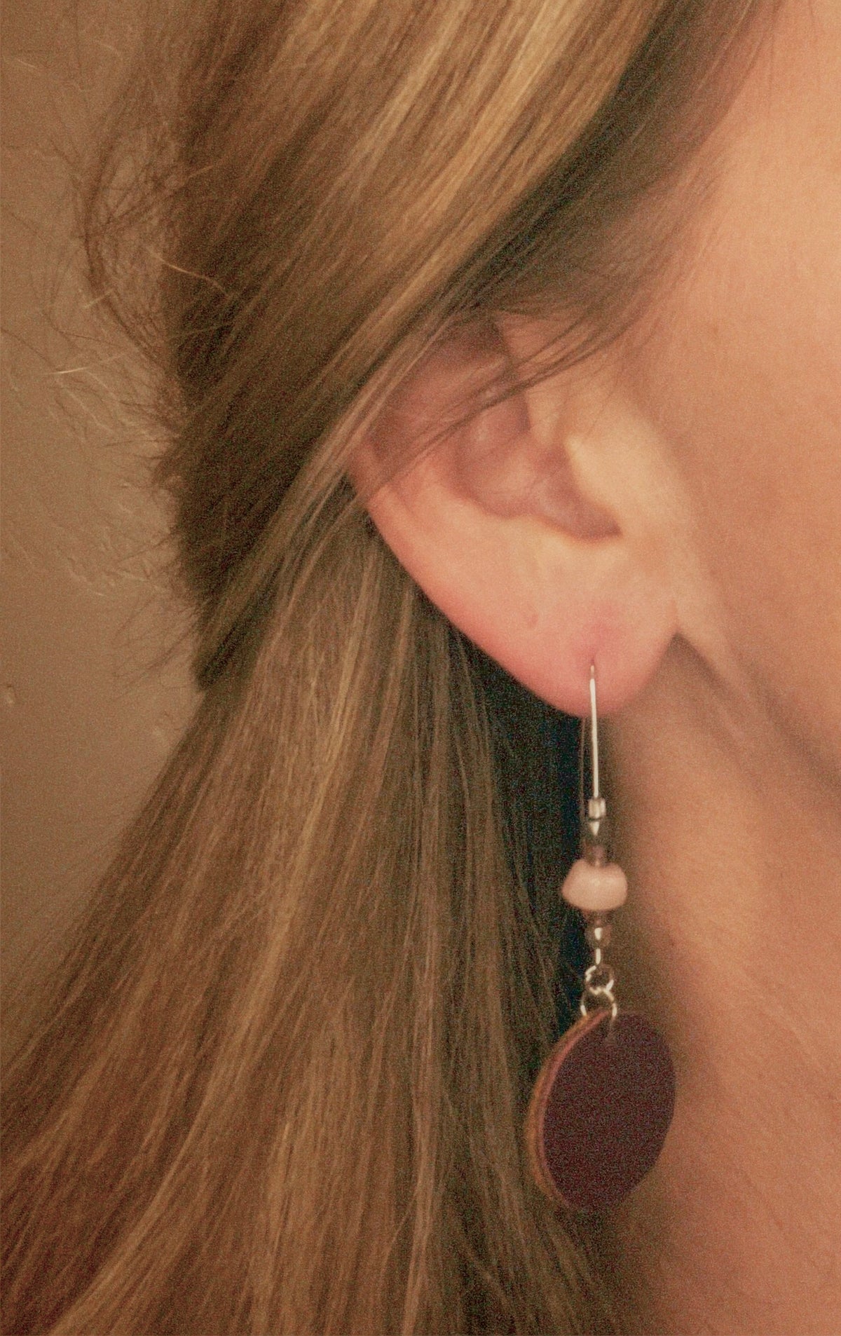 Dusty Rose Leather Circle Drop Earrings