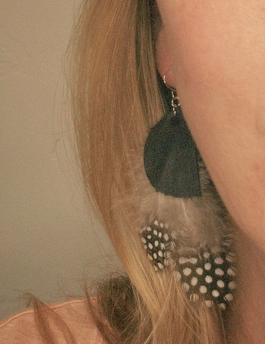 November Frost Spotted Feather & Leather Statement Dangles