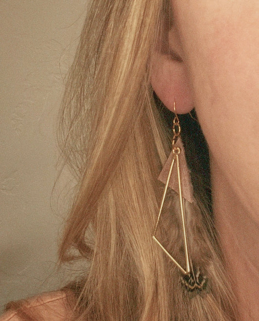 Winter Birch & Leather Feather Dangles