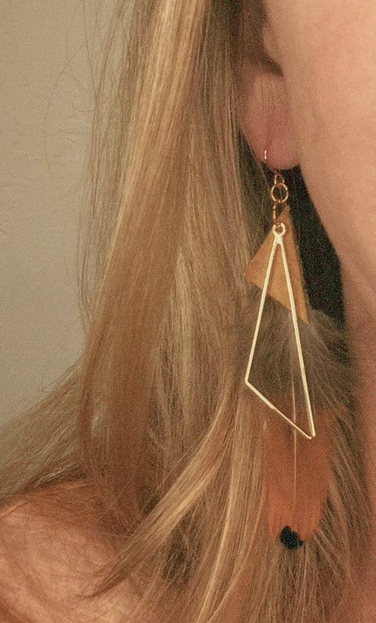 Desert Prism Leather & Feather Geometric Dangles