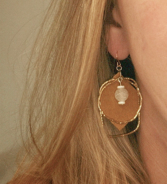 Ivory Agate Geometric Frame Suede Dangles
