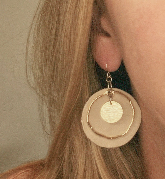 Celestial Halo Leather & Mixed Metal Circle Dangles