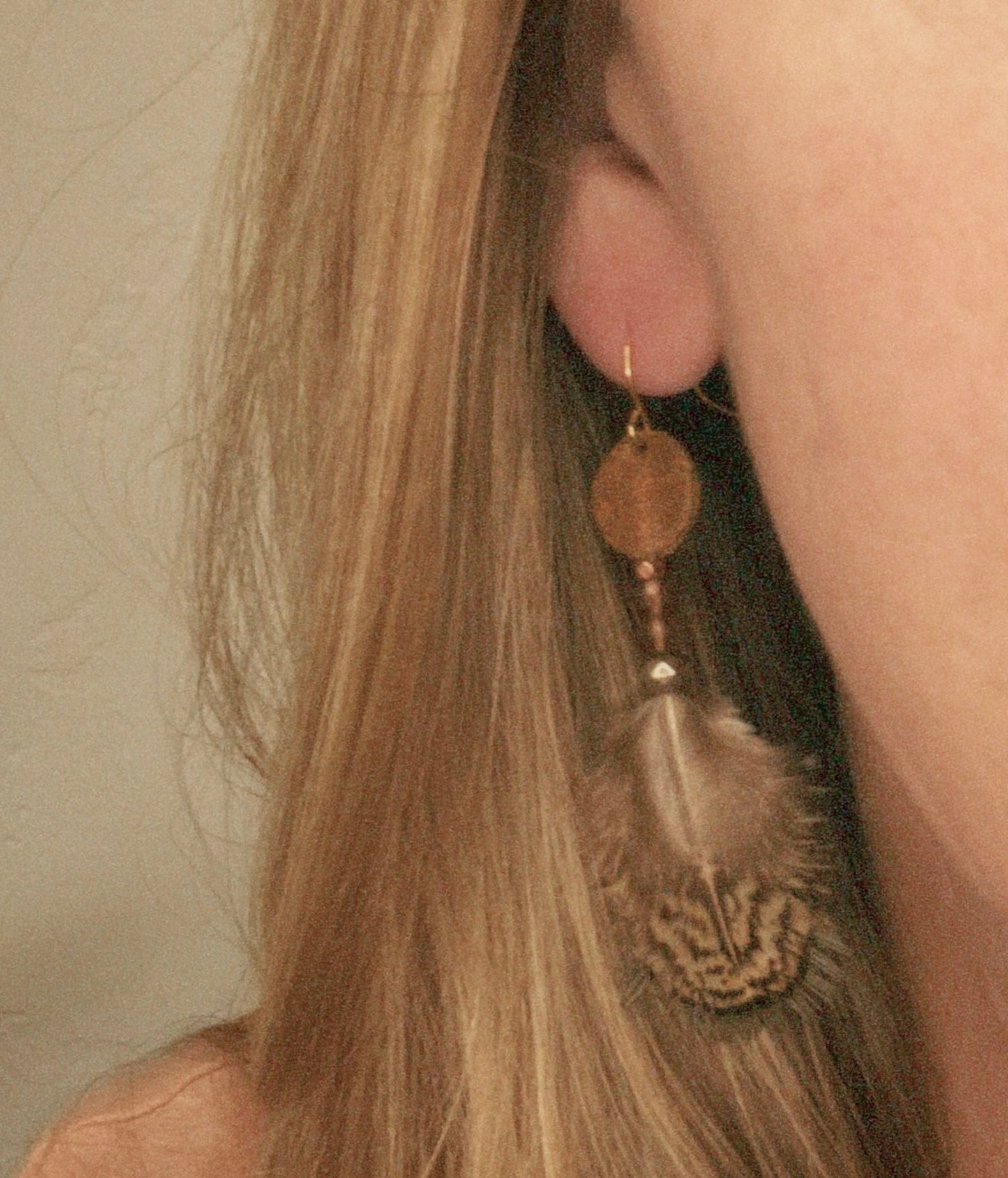 Autumn Woodland Feather & Textured Leather Dangles