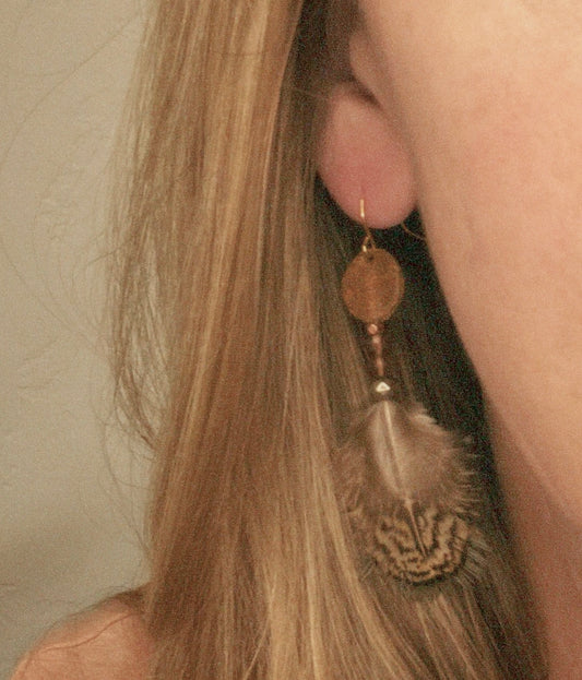 Autumn Woodland Feather & Textured Leather Dangles