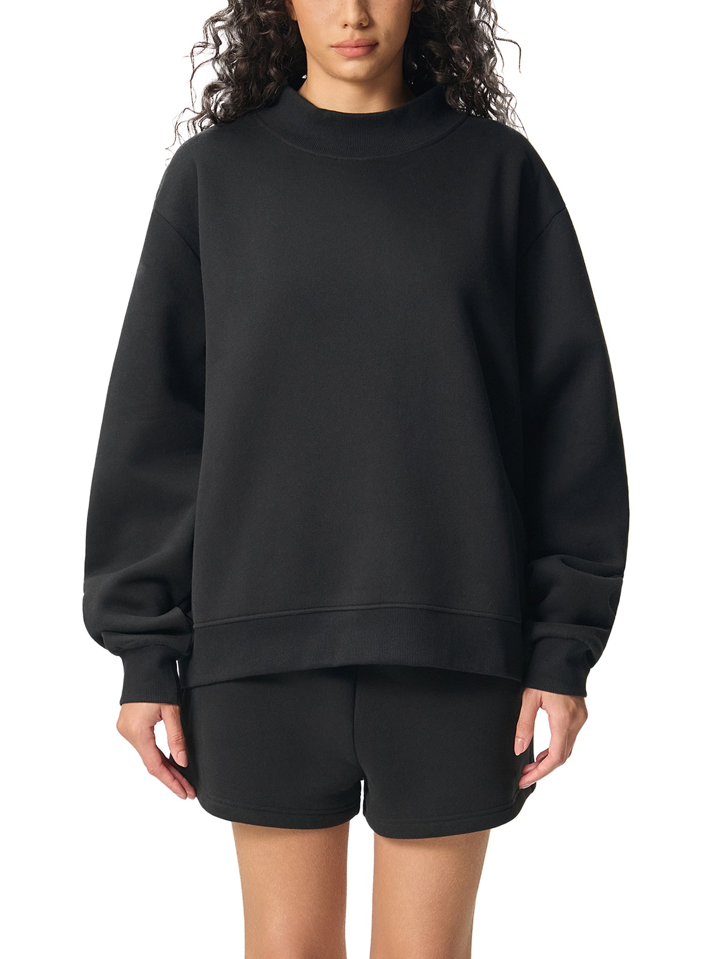 Essential Floral Fleece Mock-Neck Crew Sweatshirt