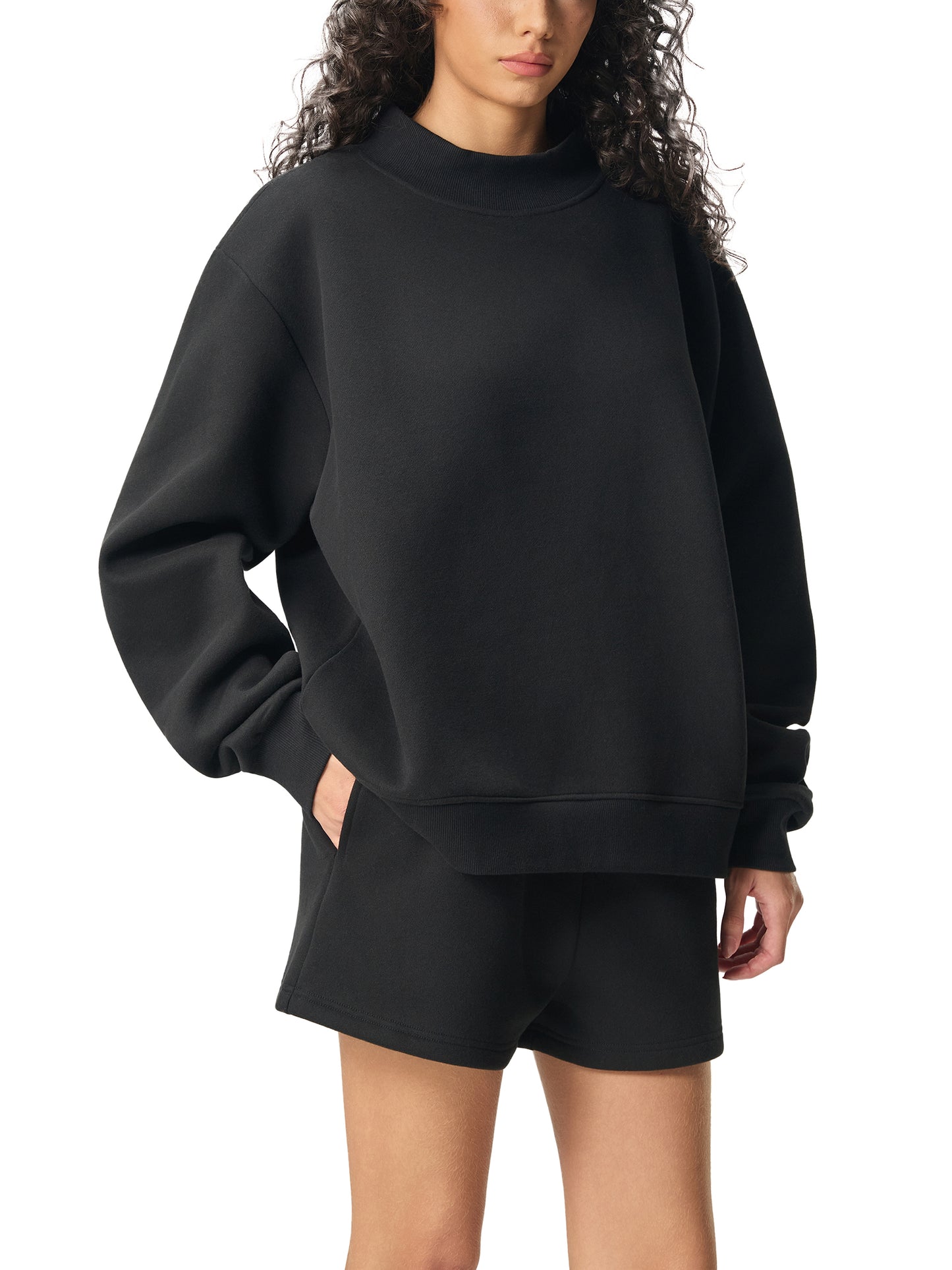 Essential Floral Fleece Mock-Neck Crew Sweatshirt